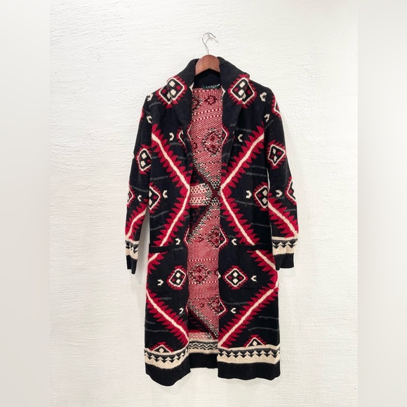 Lauren Ralph Lauren Sweaters - Lauren Ralph Lauren Cardigan Wool Long Duster Sweater Red Southwestern